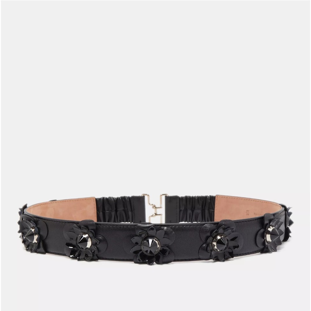 Fendi Black Leather Flower Belt - Picture 1 of 4